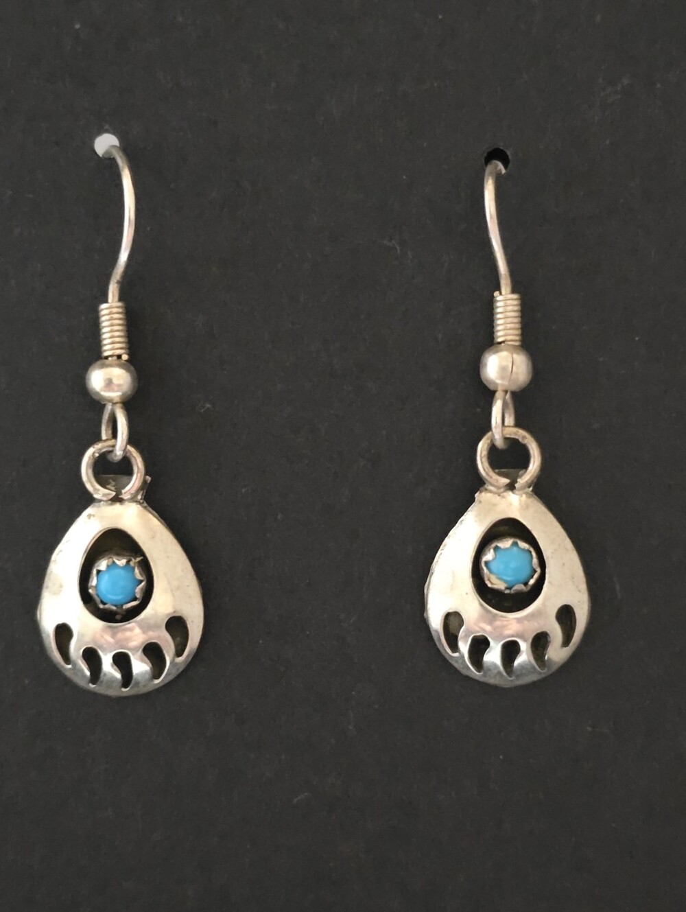 Native American Sterling Silver and Turquoise Shadowbox Bear Paw Print Earrings